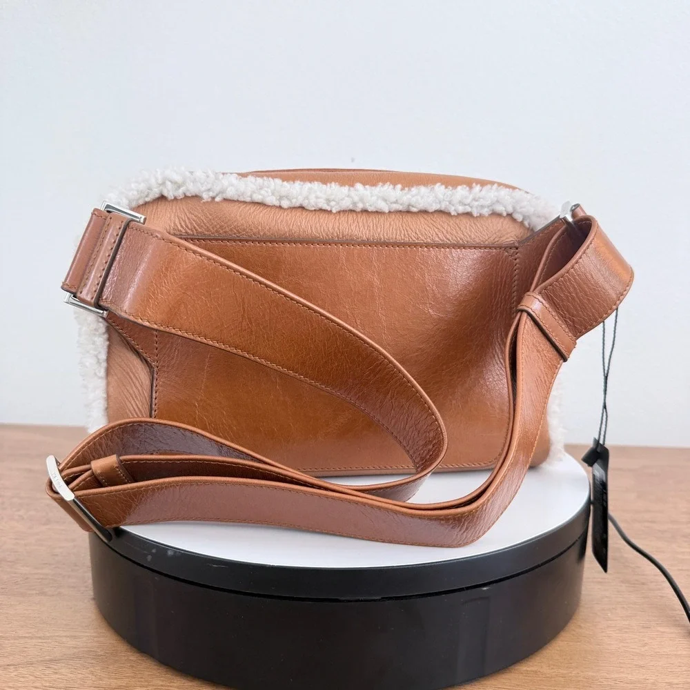 Prada Bandoliera Montone Shearling Leather Crossbody Bag Cognac 2VH181